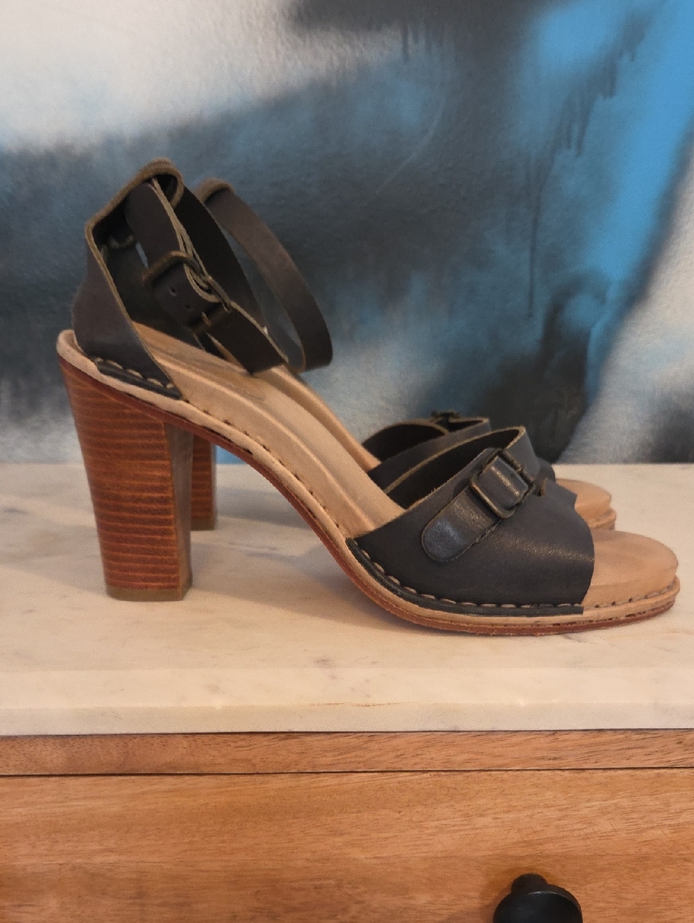 See By Chloe Navy Leather Block Heel Sandals